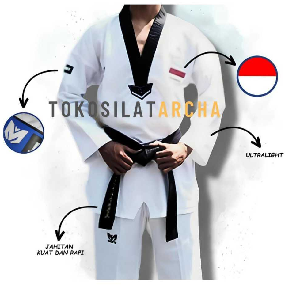 Baju Taekwondo MOKS Bist Hitam Fighter Light Plus Indonesia Original / Dobok Taekwondo