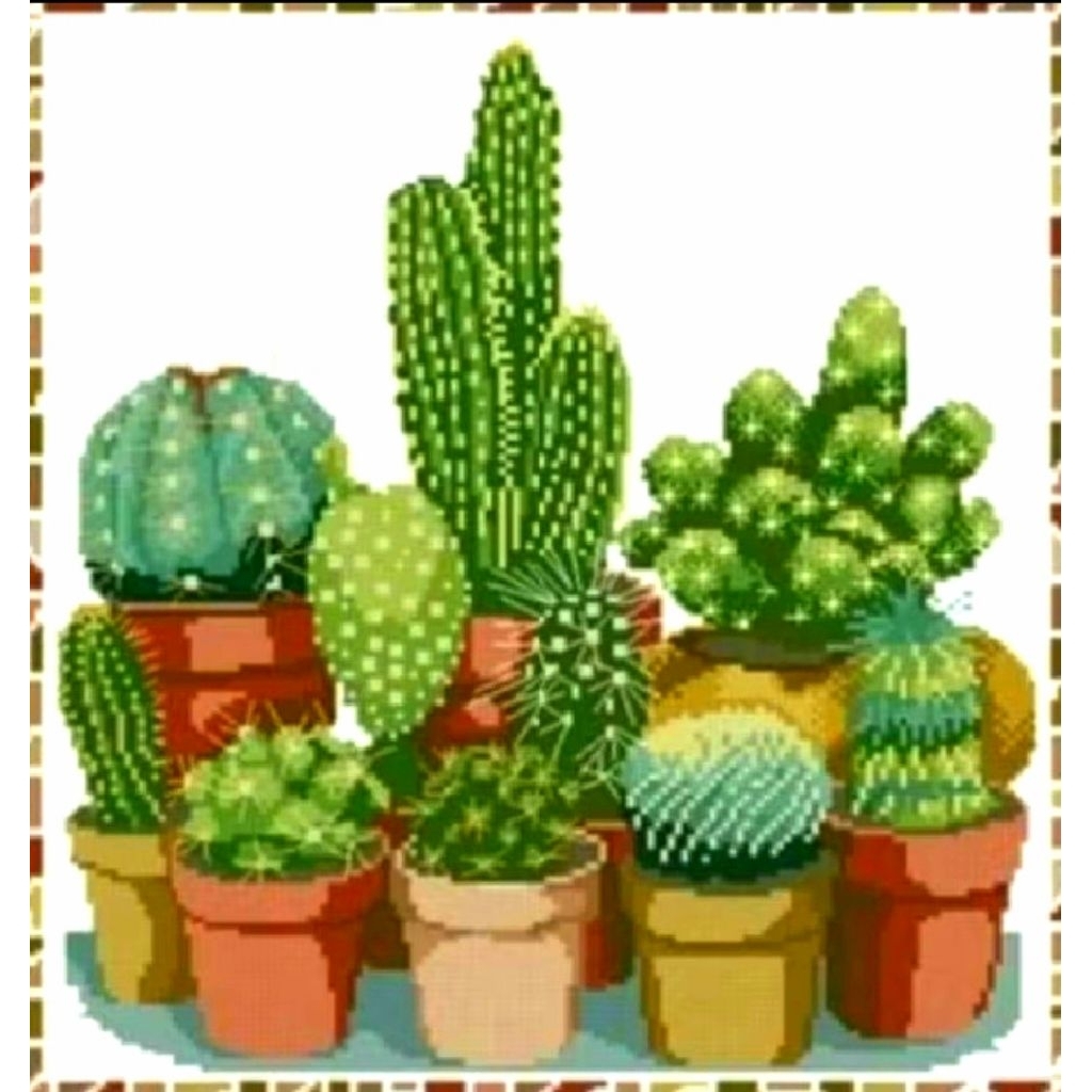 DIY Paket kristik kaktus aneka bunga cactus sekulen pola kain cross stitch dmc 14ct embroidery keraj