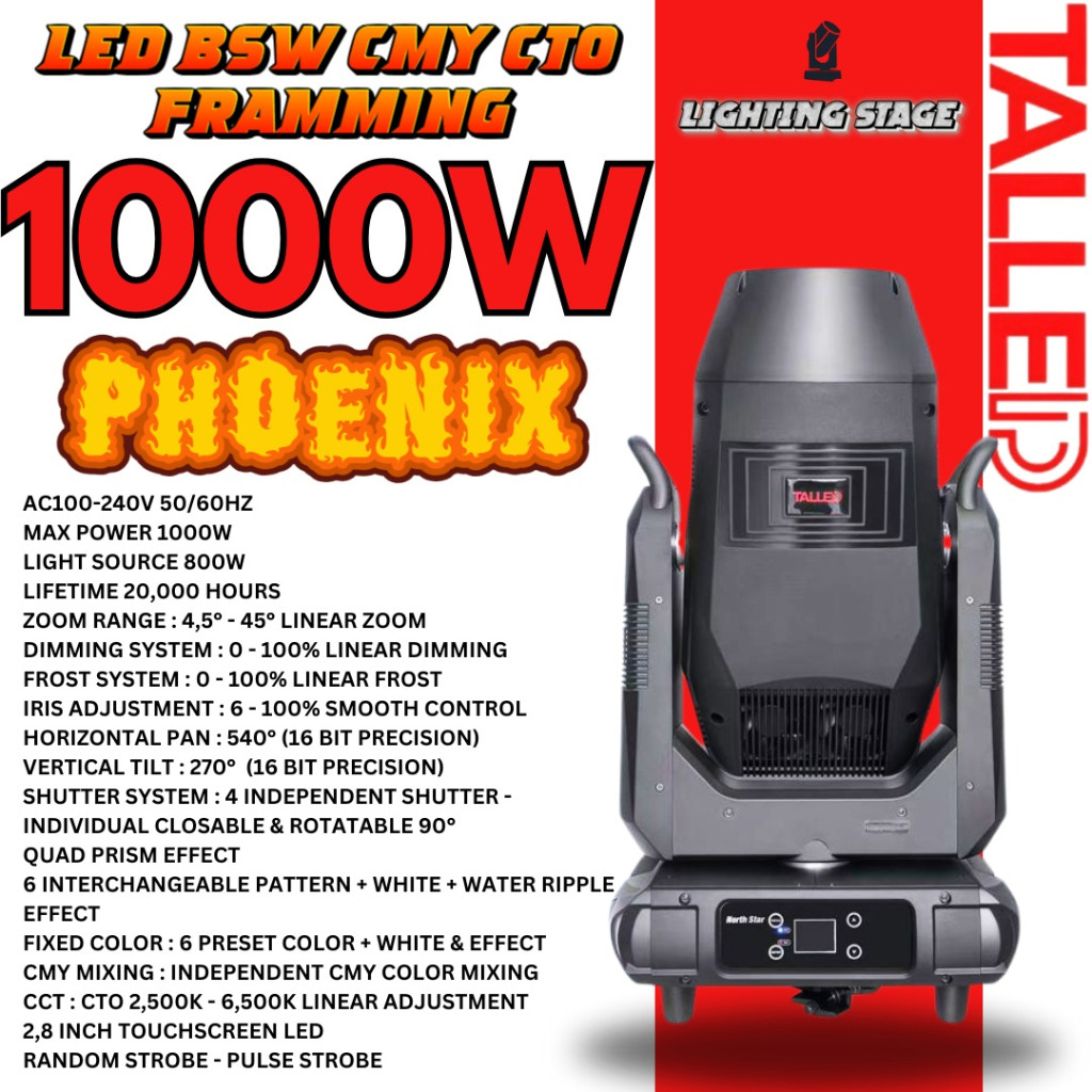 LED BSW 1000W FRAMMING CMY CTO PHOENIX LIGHTING STAGE TALLED
