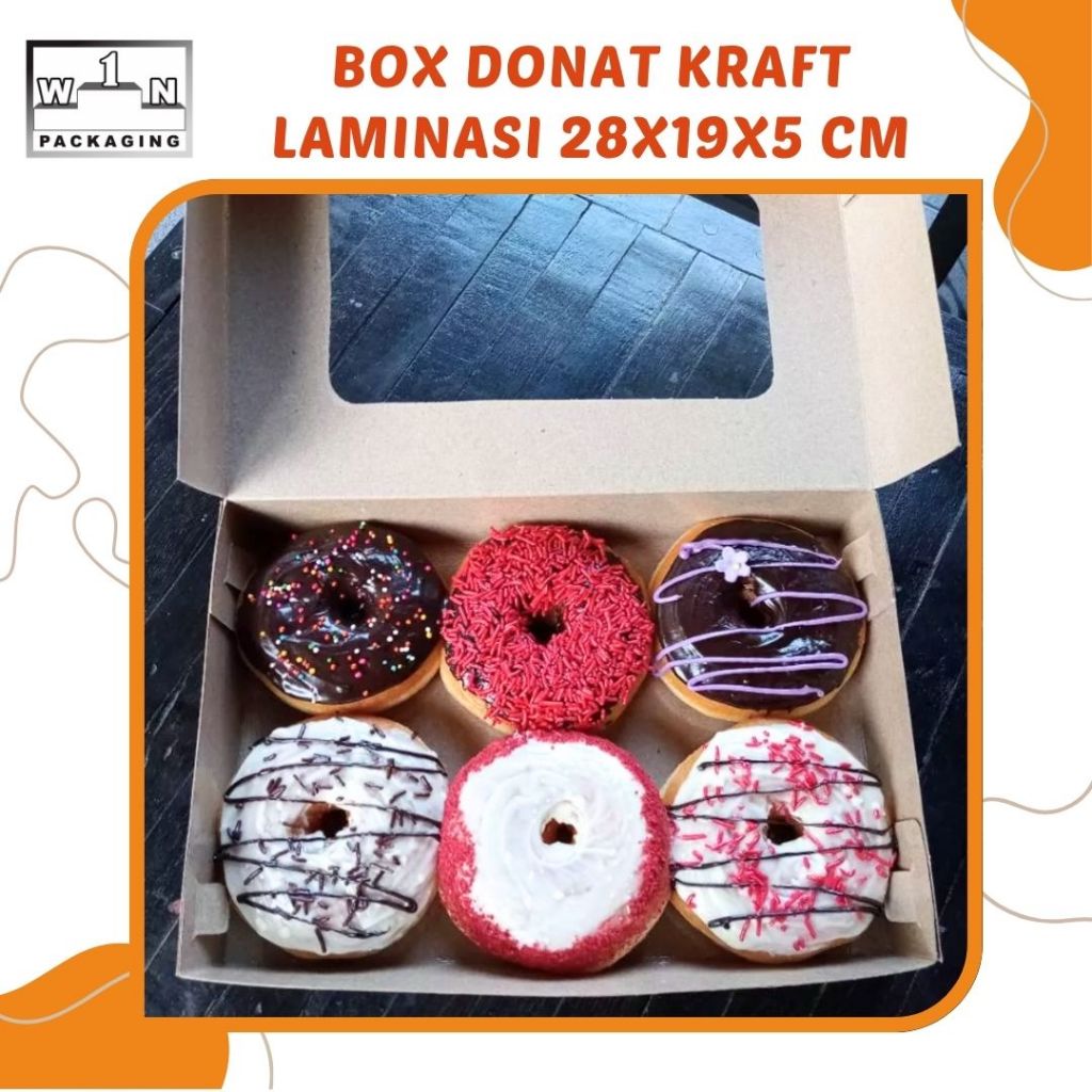 

Box Donat Kraft Laminasi Jendela Mika 28x19x5 cm - Kemasan Donat 6 Pcs, Kue, Parcel