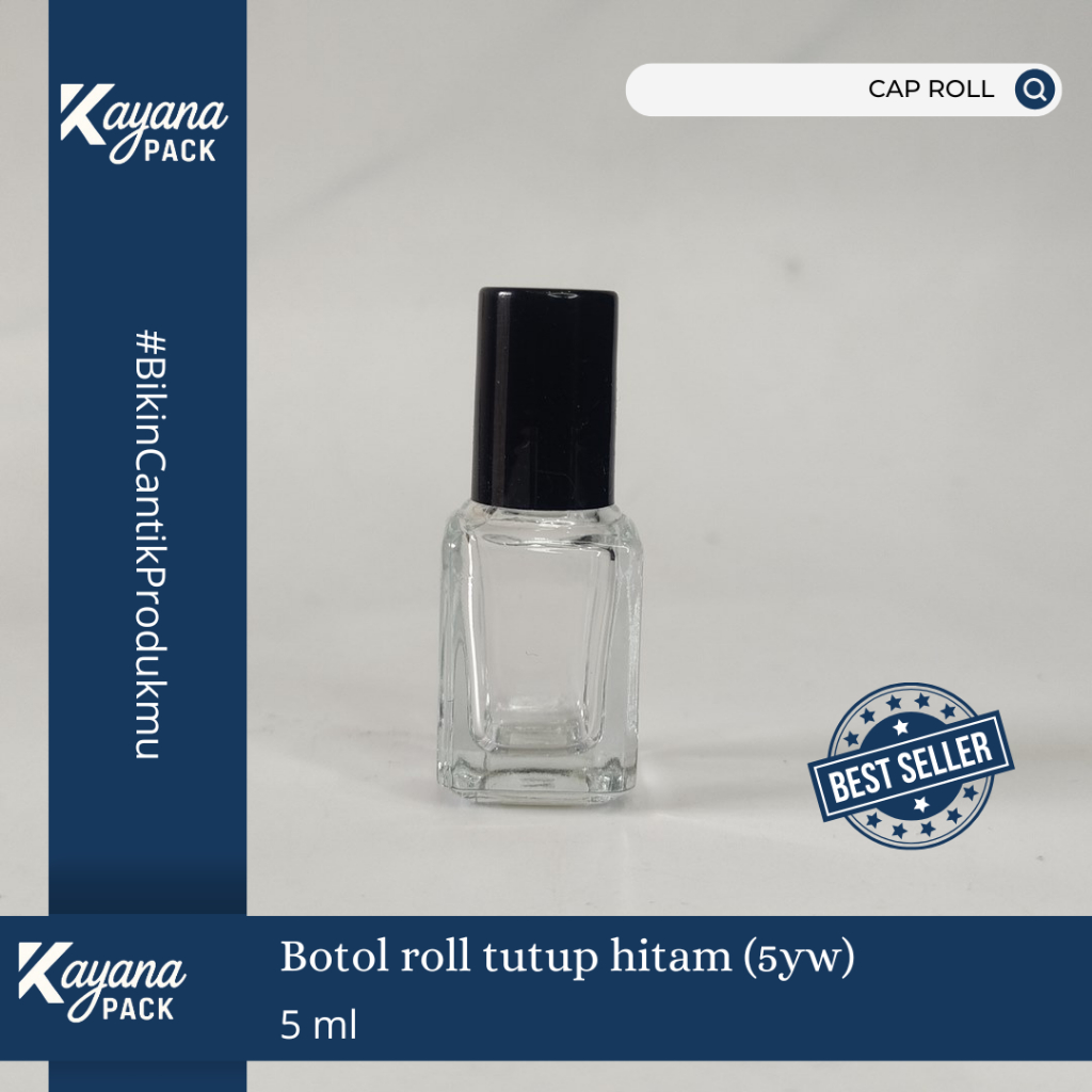 Botol Parfum Kaca Kotak Clear Roll On 5ml Tutup Putih atau Tutup Hitam / Botol Parfum Kaca Bening Ro