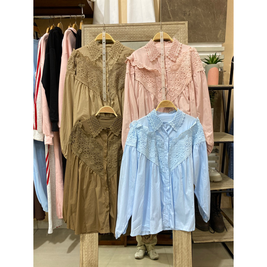 KEMEJA KATUN RENDA BUNGA IMPORT