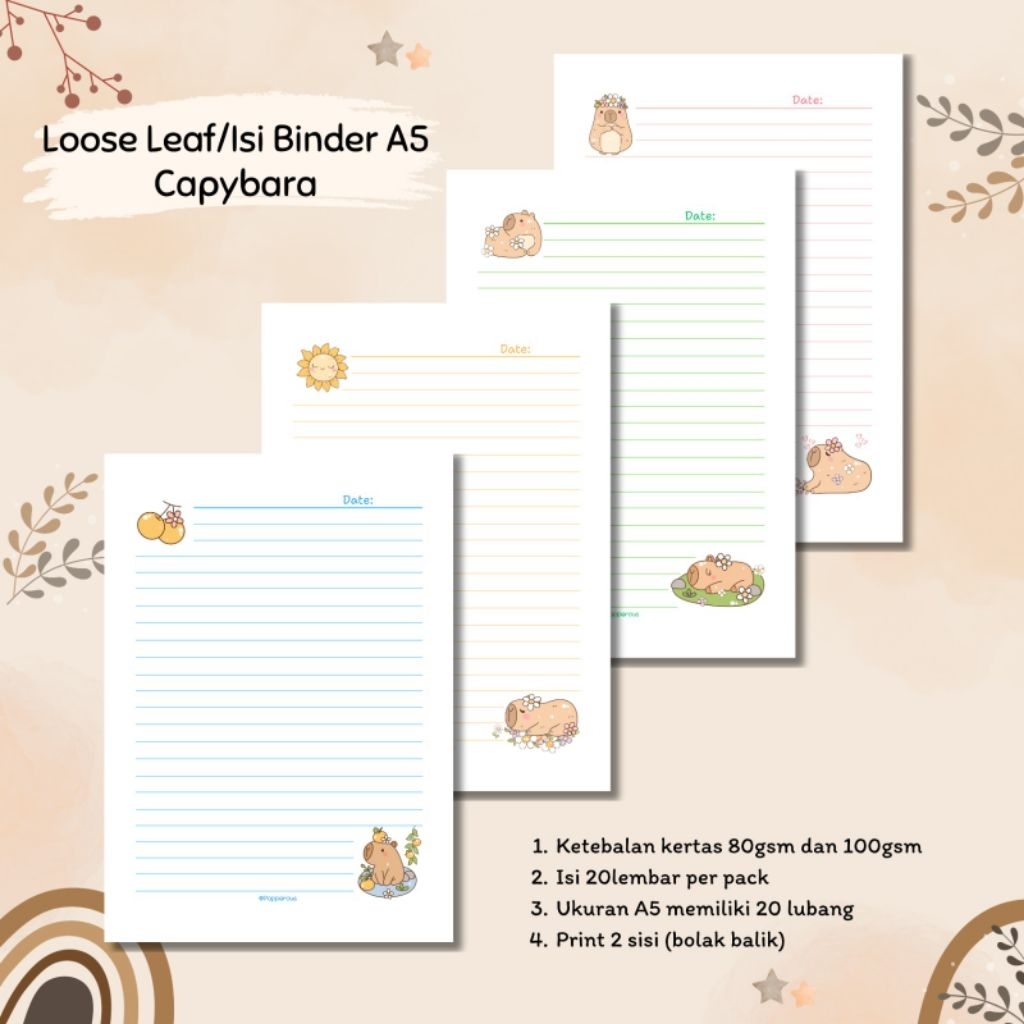 

Isi Binder/Loose Leaf/Kertas Binder A5 - Capybara