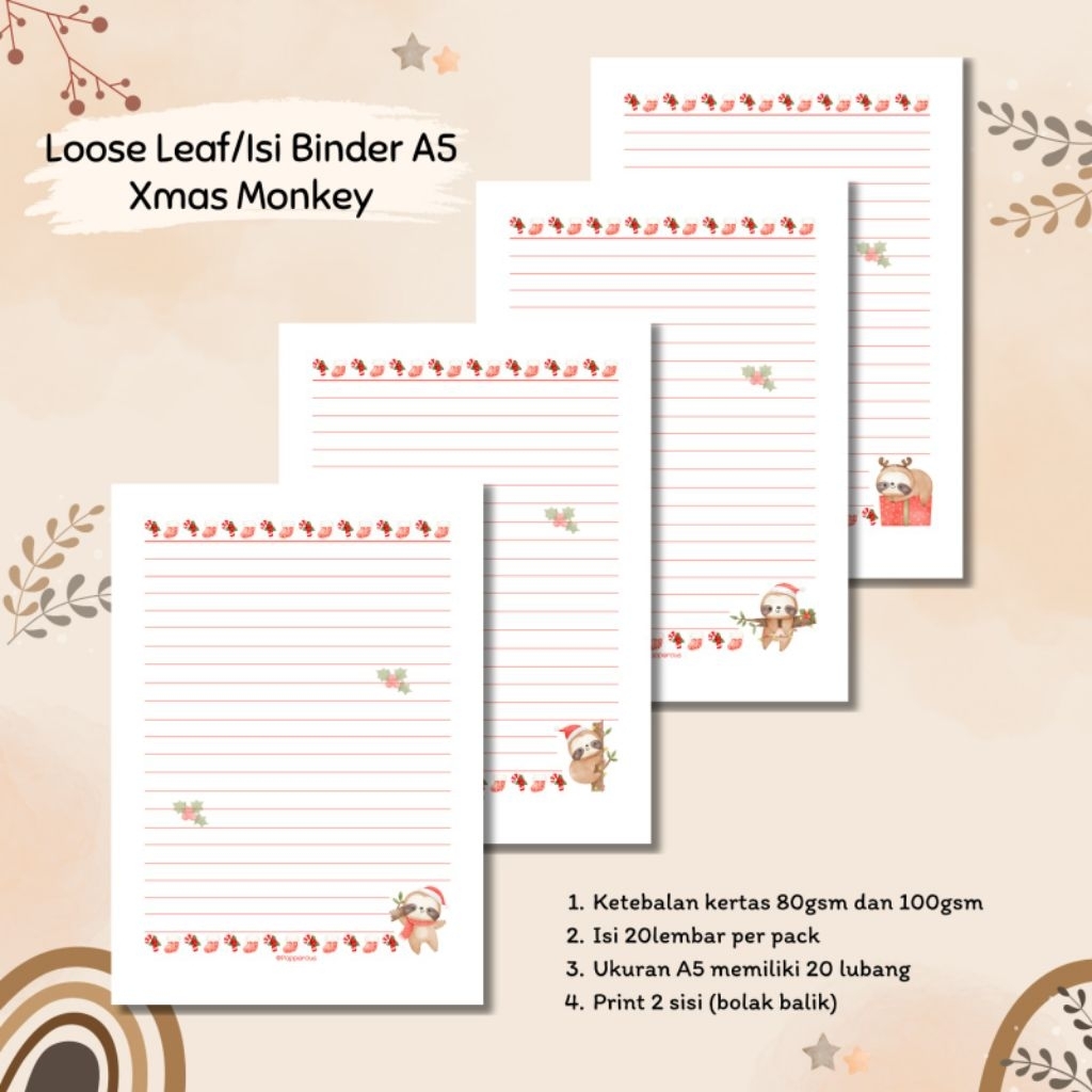 

Isi Binder/Loose Leaf/Kertas Binder A5 - Xmas Monkey