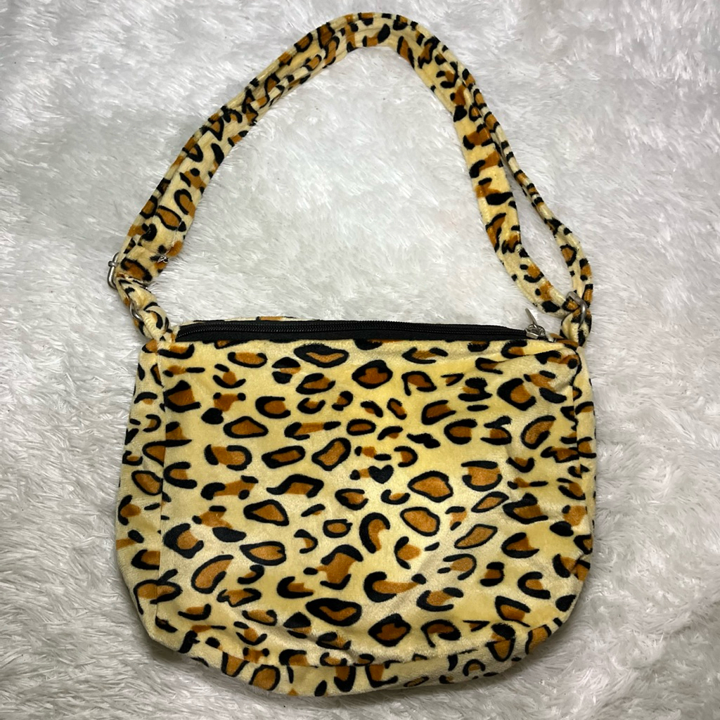 preloved tas bulu motif leopard | shoulder bag leopard