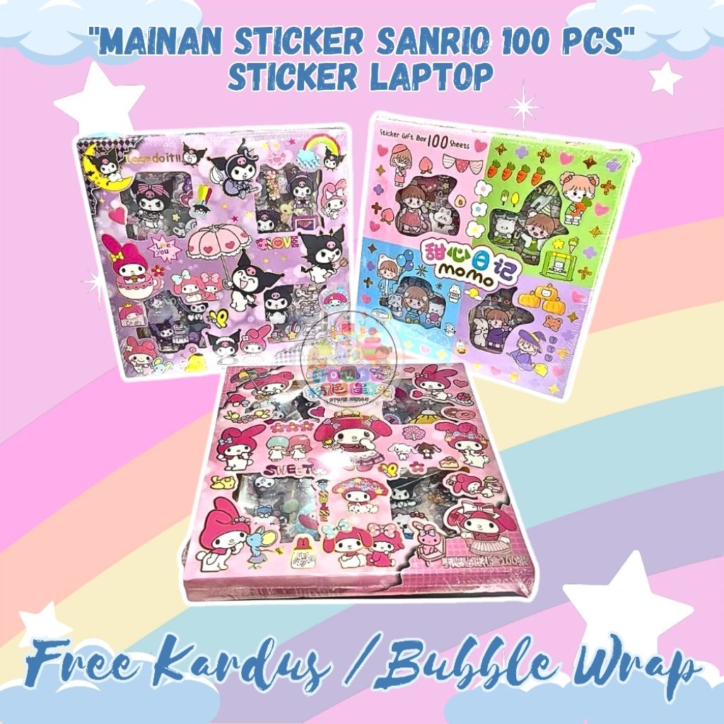 

100 Lembar Sticker Lucu 2D Sanrio Karakter Kuromi Viral / Sticker Botol Sticker Laptop / Sticker Murah