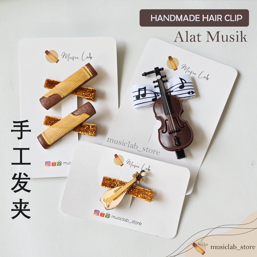 MUSIC LAB Jepit rambut Alat musik / Handmade hair clip (Guzheng, Pipa, Violin)