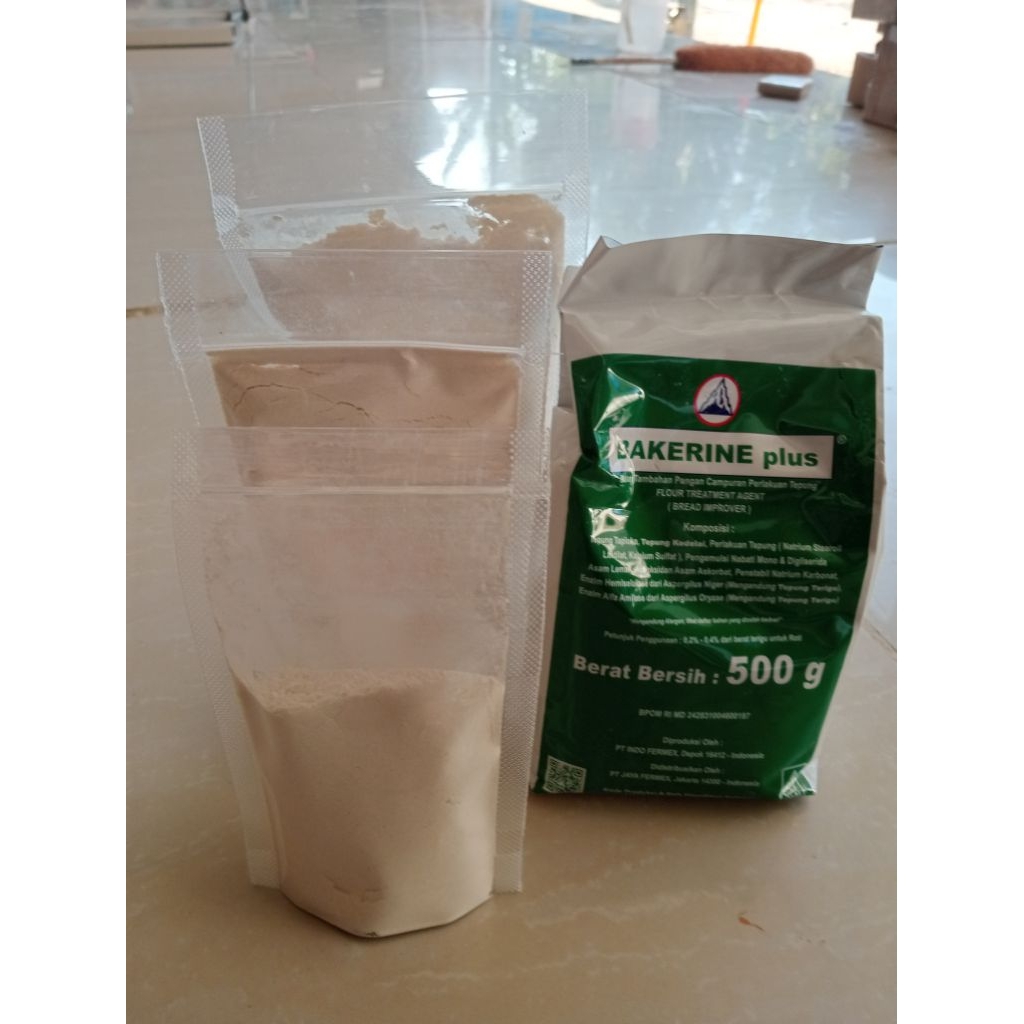 

Bakerin Plus Bread Improver Pelembut Donat & Roti Untuk Reapack dikemas ulang dengan plastik standing pouch