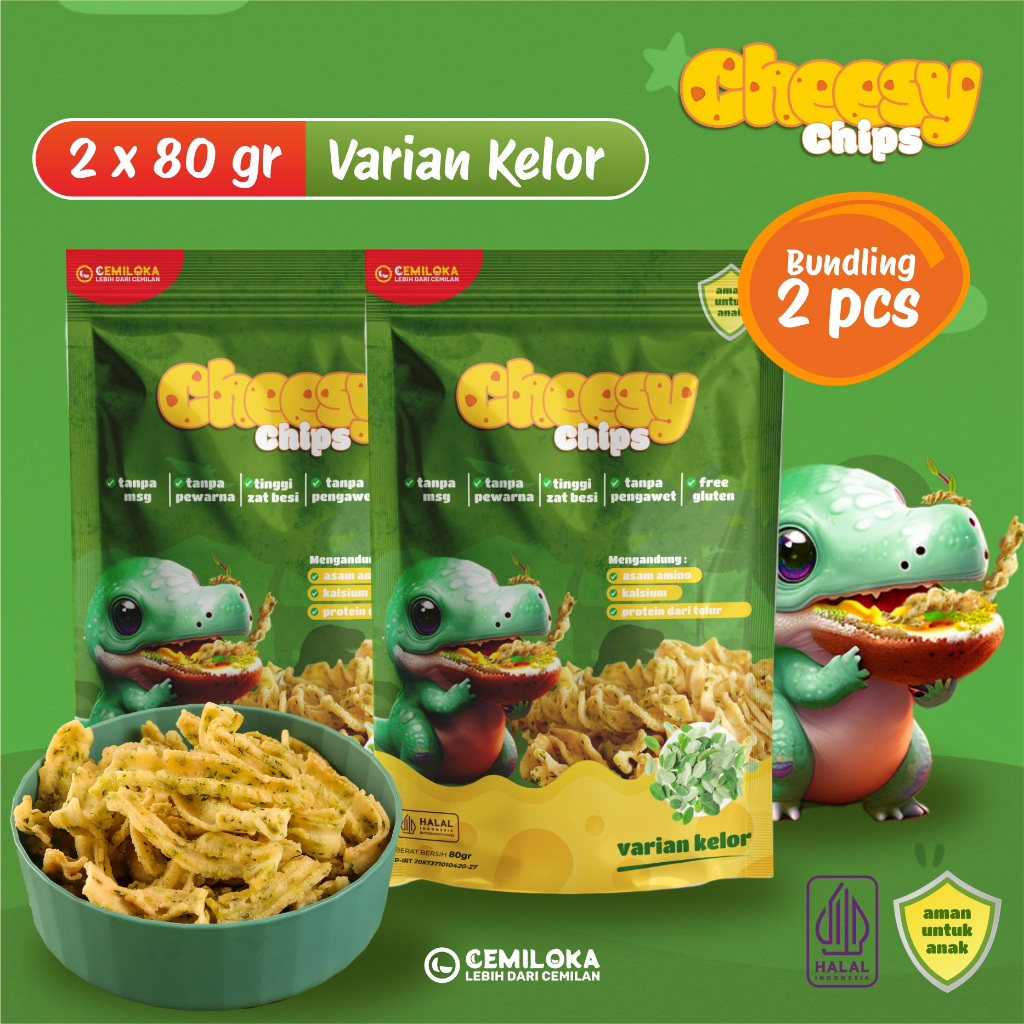 

PAKET 2PCS CHEESY CHIPS KELOR 80gr - NON MSG - ZIPLOCK - CEMILAN AMAN ANAK - HALAL - TANPA PENGAWET