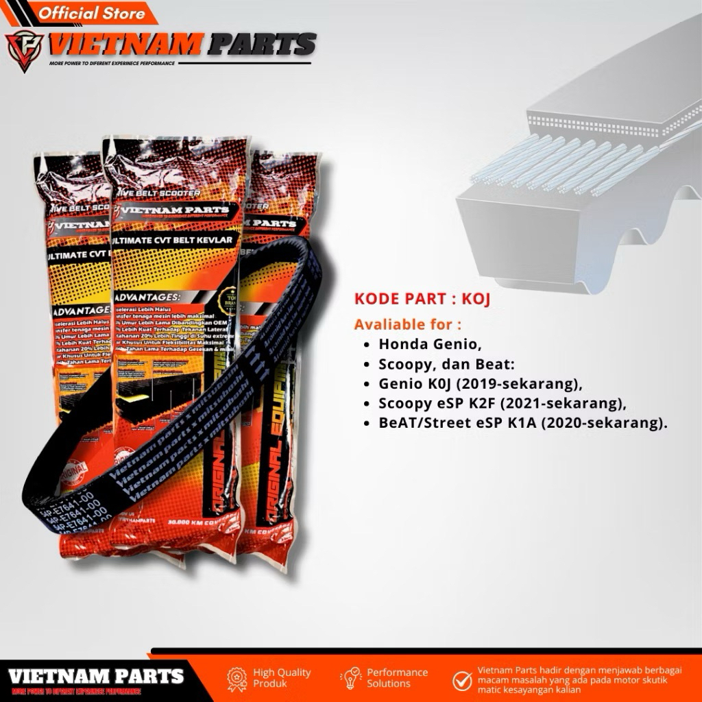 VANBELT BEAT KOJ V-BELT GENIO 2019-UP SCOOPY NEW BEAT NEW BEAT STREET VBLET KEVLAR VIETNAM PART PANB