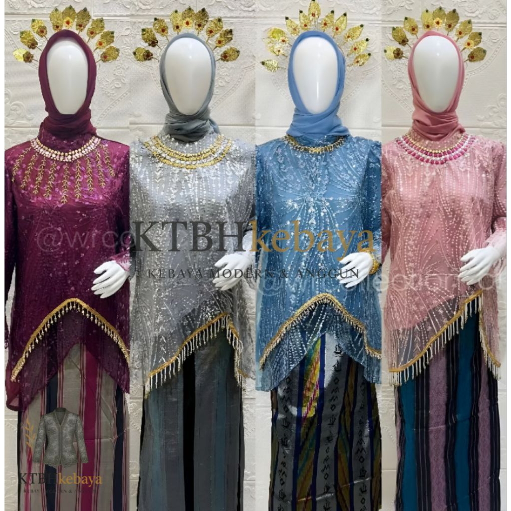 Stelan Baju Bodo Modern Tile Payet Renda Tulle – Pakaian Adat Bugis Makassar Mewah untuk Pesta, Wisu