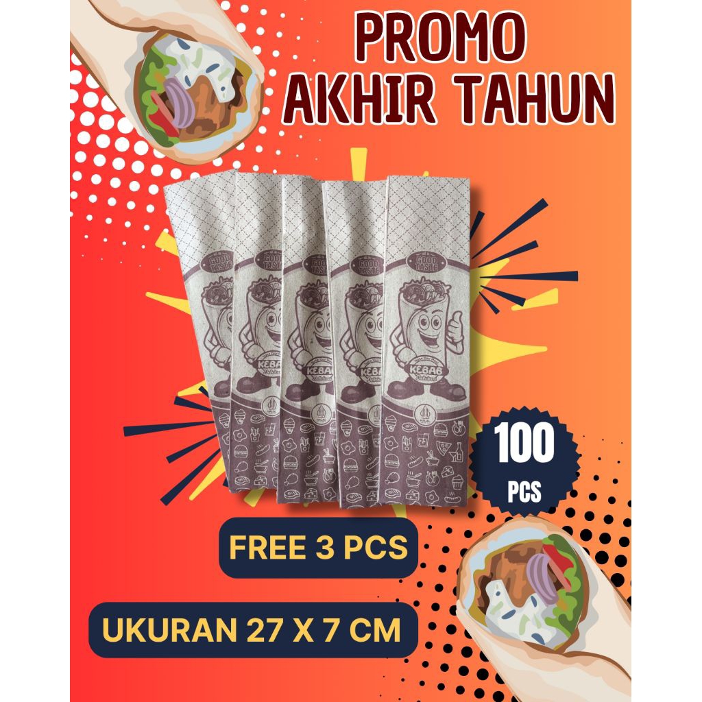 

Bungkus || Kemasan || Wadah Kebab Model Lipat isi 100 pcs anti minyak uk. 27 x 7 cm