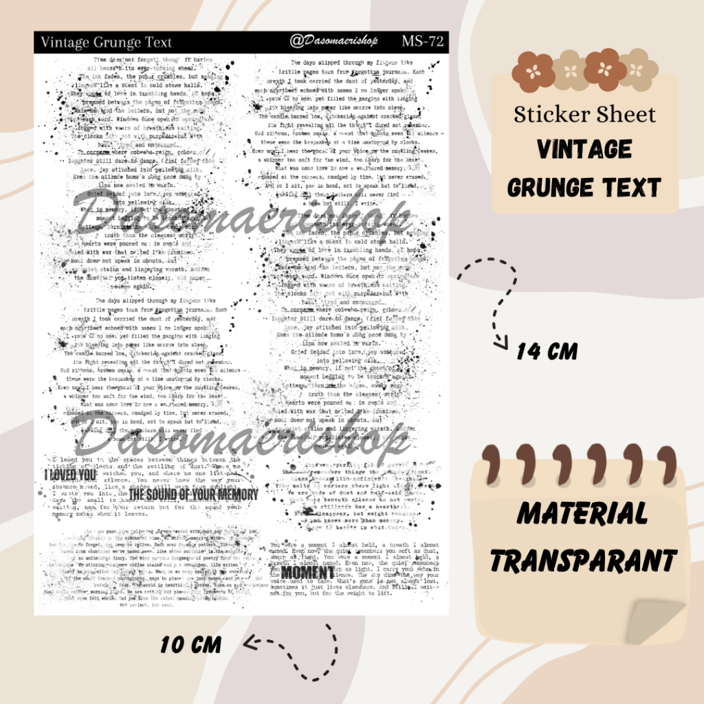 

Sticker Sheet Vintage Grunge Text Stiker Tulisan Dekorasi Journaling Scrapbook Handmade by Dasomaerishop
