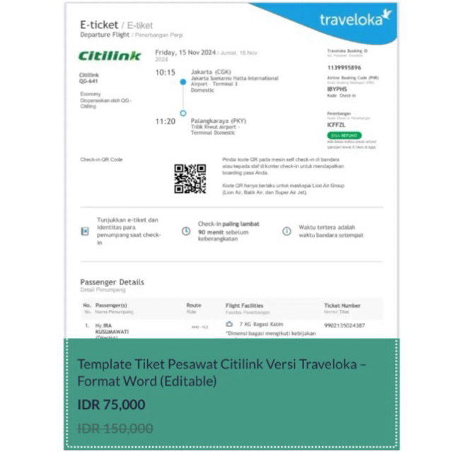 Template Tiket Pesawat Citilink Versi Traveloka – Format Word (Editable)