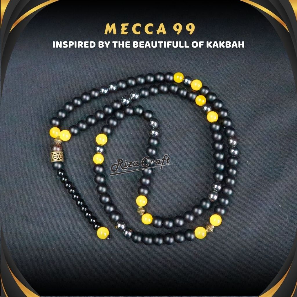 Tasbih 99 Butir Cantik Aesthetic Batu Onyx Hitam Giok Kuning Badar Besi Alam Natural Akik ASLI 100% 
