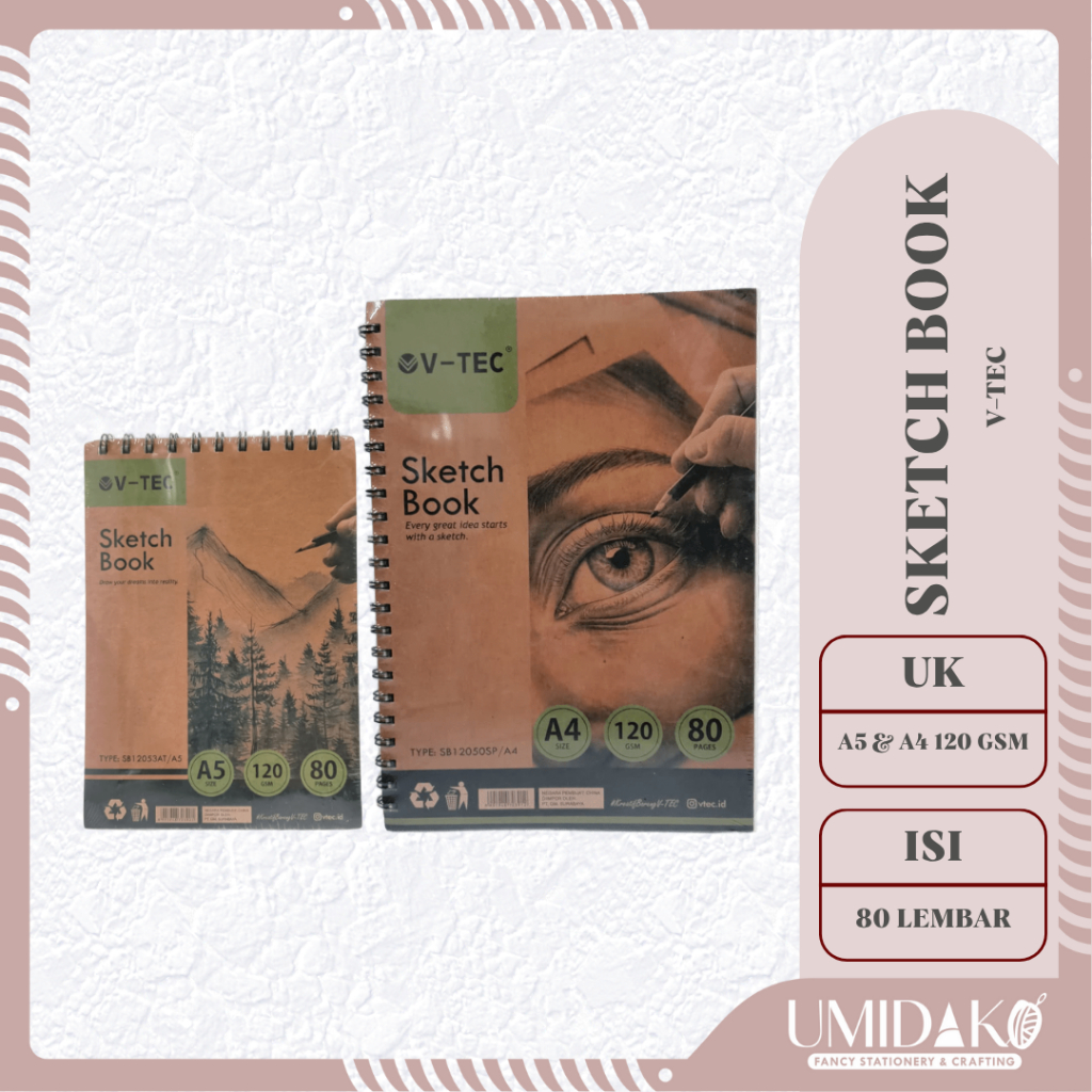 

[UMIDAKO]SKETCHBOOK SKETCH BOOK | BUKU SKETSA | BUKU GAMBAR UKURAN A5 & A4 120 GSM TEBAL ISI 80 LEMBAR JILID SPIRAL V TEC
