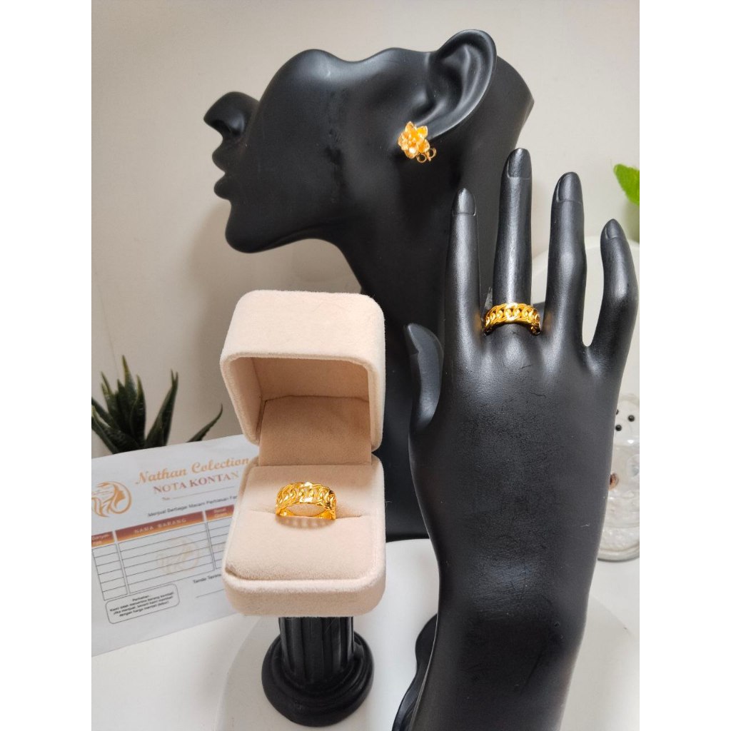 Cincin Emas Muda 3gram Model Kepang Lapis Emas 24k Tidak mudah Karat Bisa Disepuh ulang Free Kotak