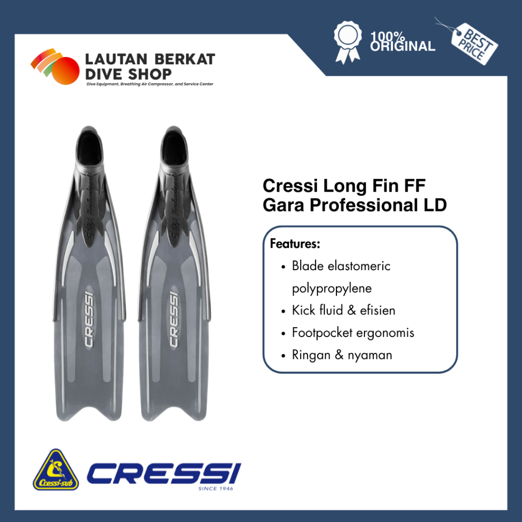 Cressi Gara Professional LD Long Fins – Fin Ringan & Nyaman untuk Jarak Jauh