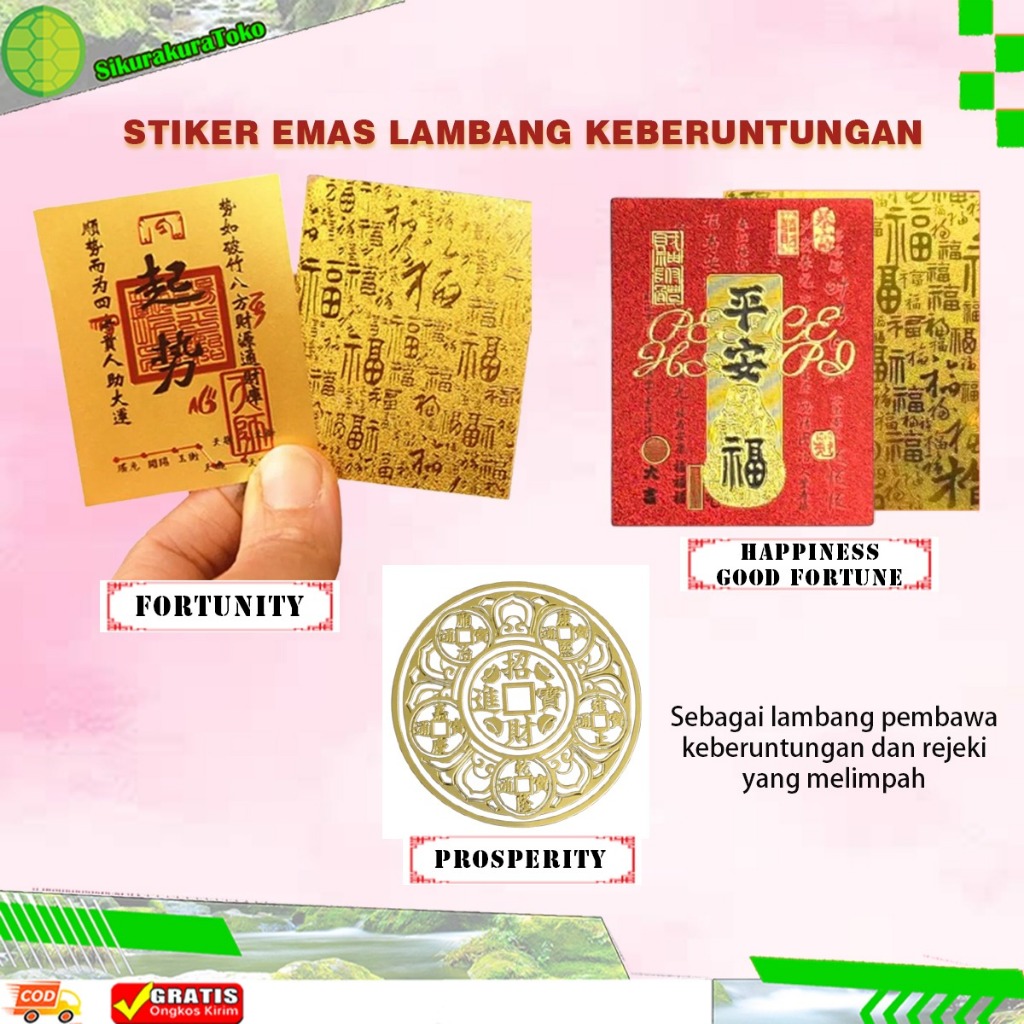 

(sda) Sticker Emas china timbul Hoki keberuntungan Prosperity Fortunity Happiness Good Fortune Logam Stiker Hp pintu motif koin ba gua