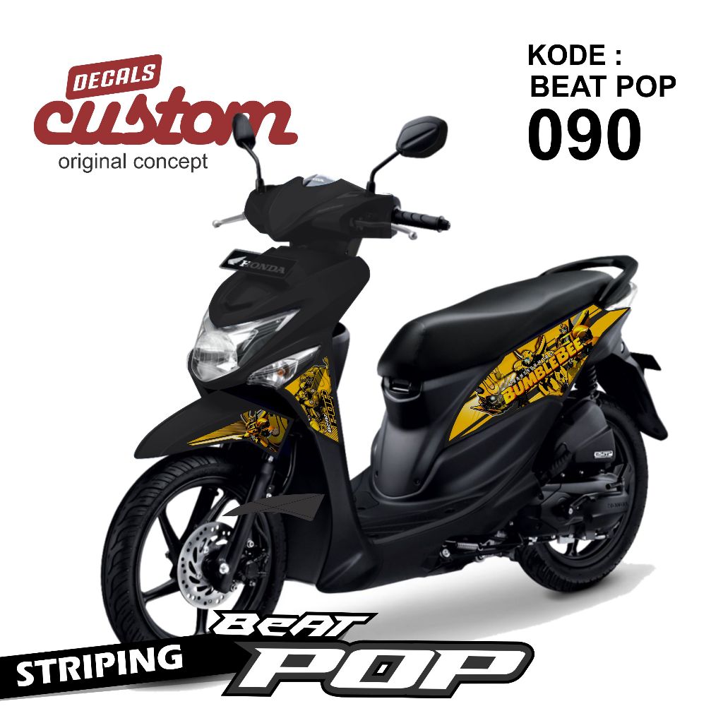 Stiker Honda Beat Pop Striping Variasi Beat Pop Decal Motor Pop Motif Bumblebee / Stiker Striping Va