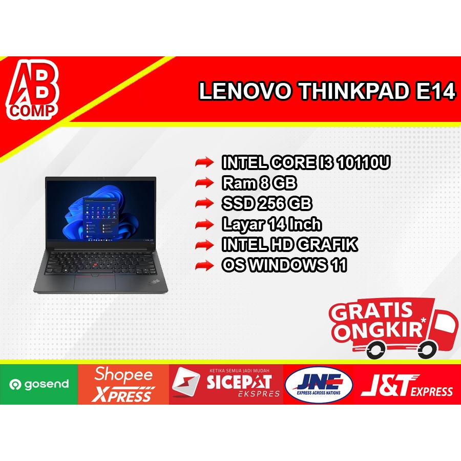 LENOVO THINKPAD E14 INTEL CORE I3 10110U RAM 8GB SSD 256GB LAYAR 14" WIN 11