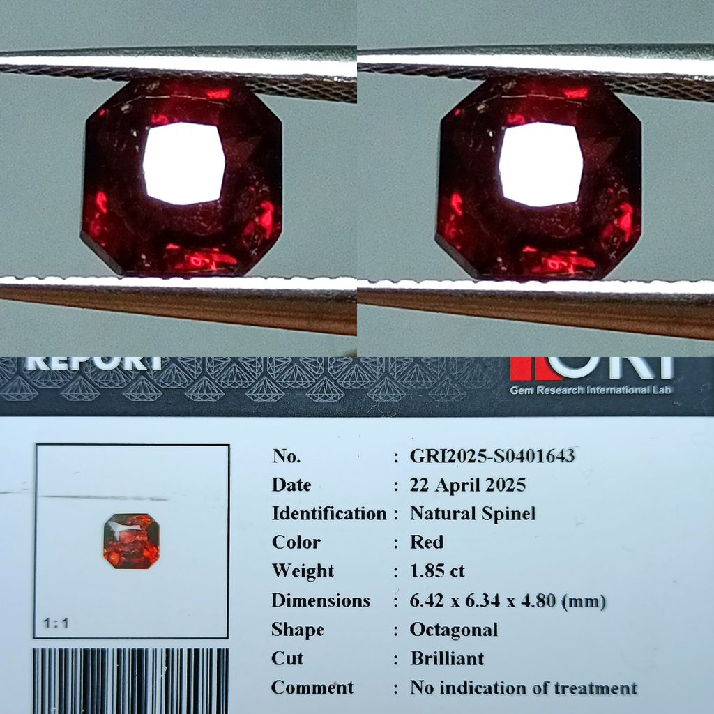 NATURAL RED SPINEL NO TREATED MEMO GRI LAB
