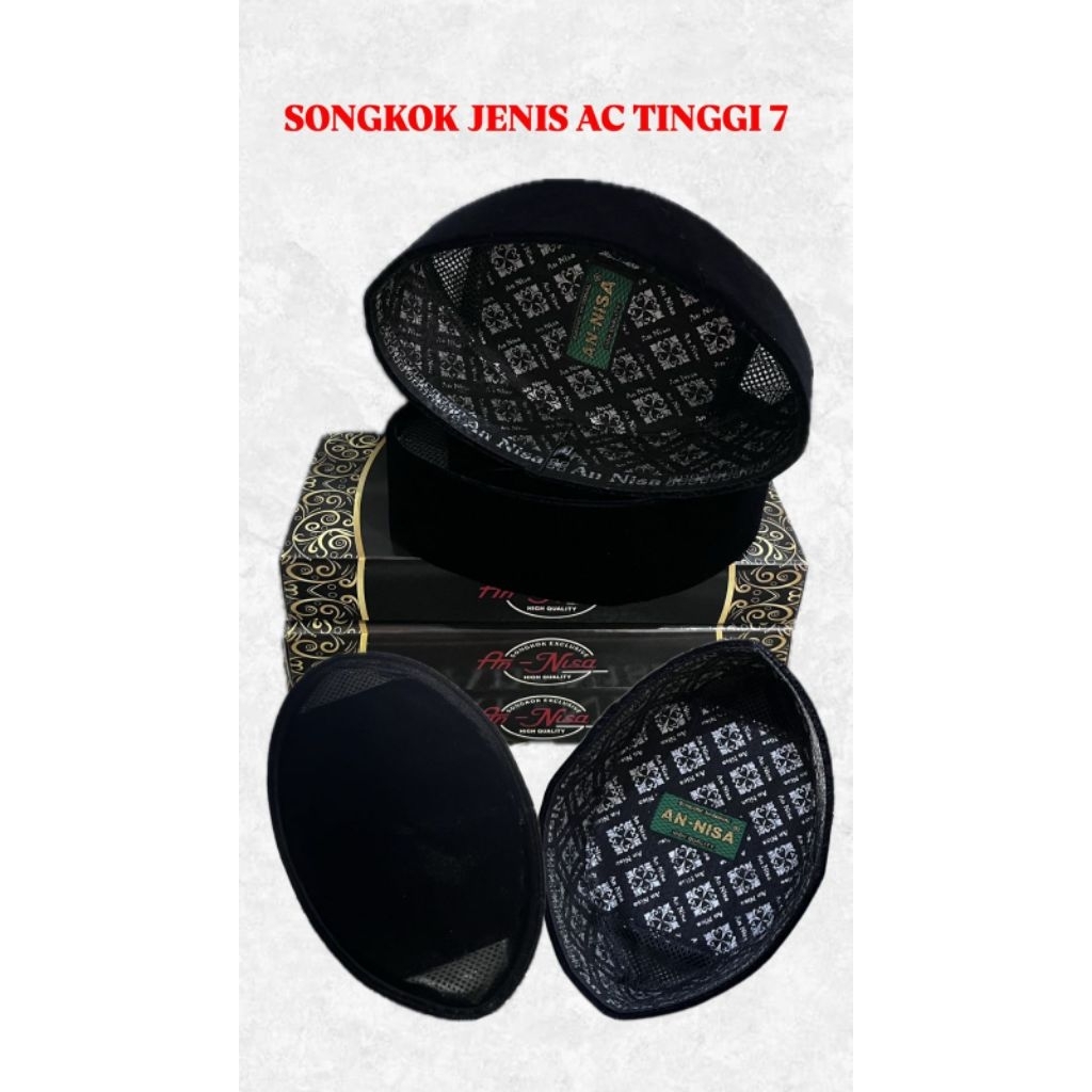 Peci Songkok kopya kopiah AC Tinggi 7 An Nisa Beludru hitam polos halus Premium Berkualitas
