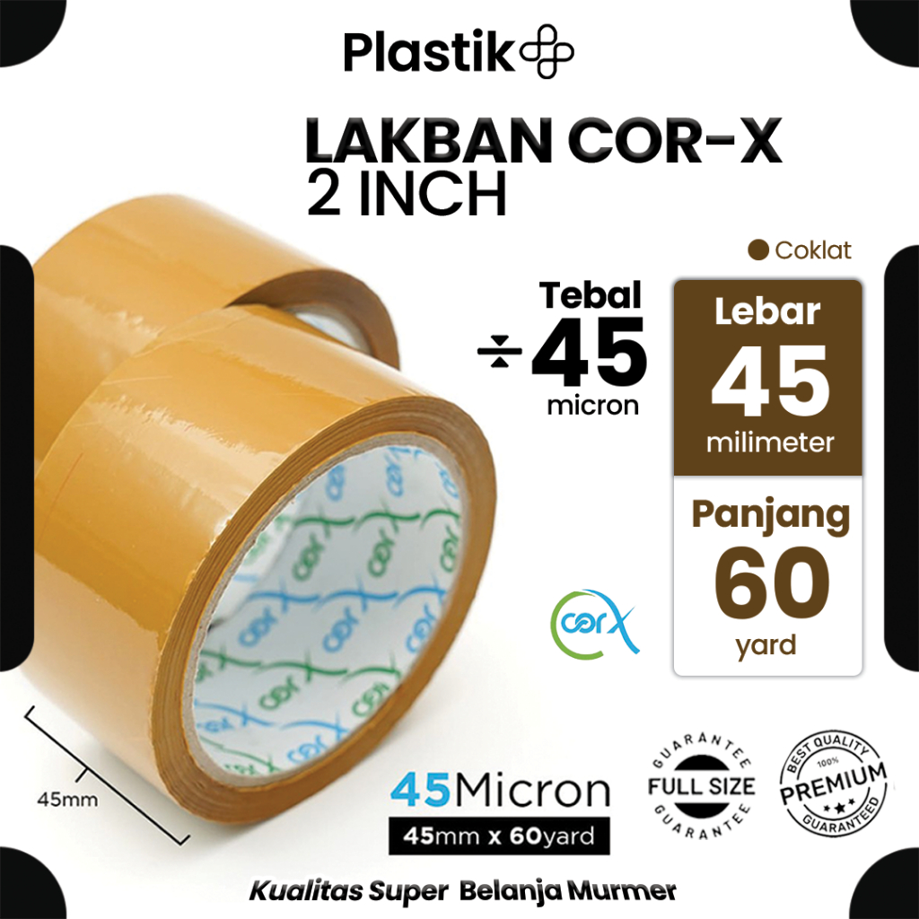 

Lakban / Selotip Merek CorX Coklat 2inch 45mm x 60yard Harga Satuan Ecer Spek. Daimaru