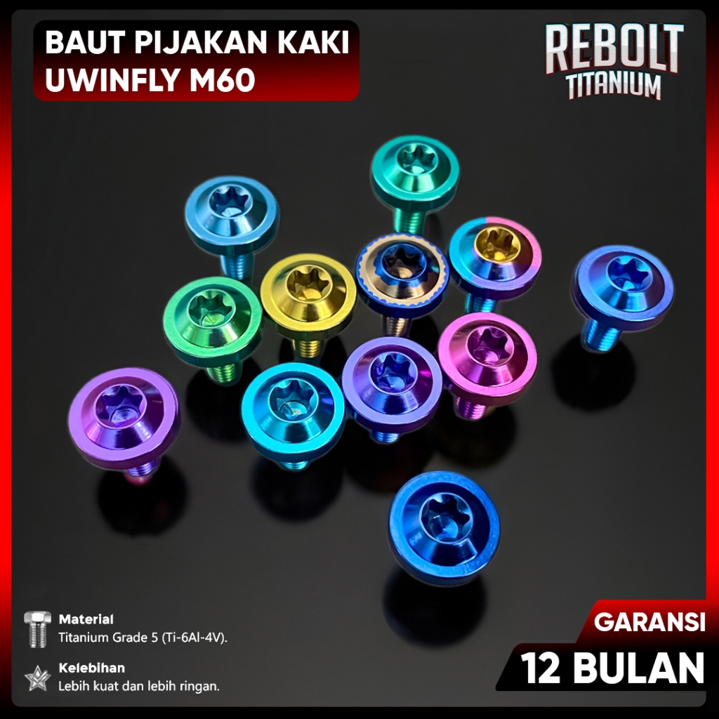 Baut Probolt Titanium Pijakan Kaki Depan Sepeda Listrik Uwinfly M60 Grade 5 REBOLT Titanium