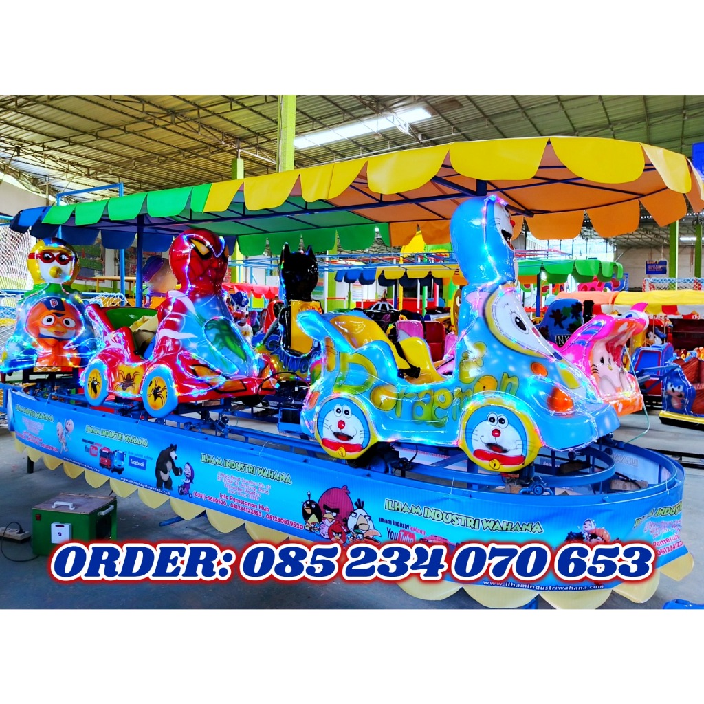 Odong odong kereta panggung karakter kartun doraemon, spiderman, dll