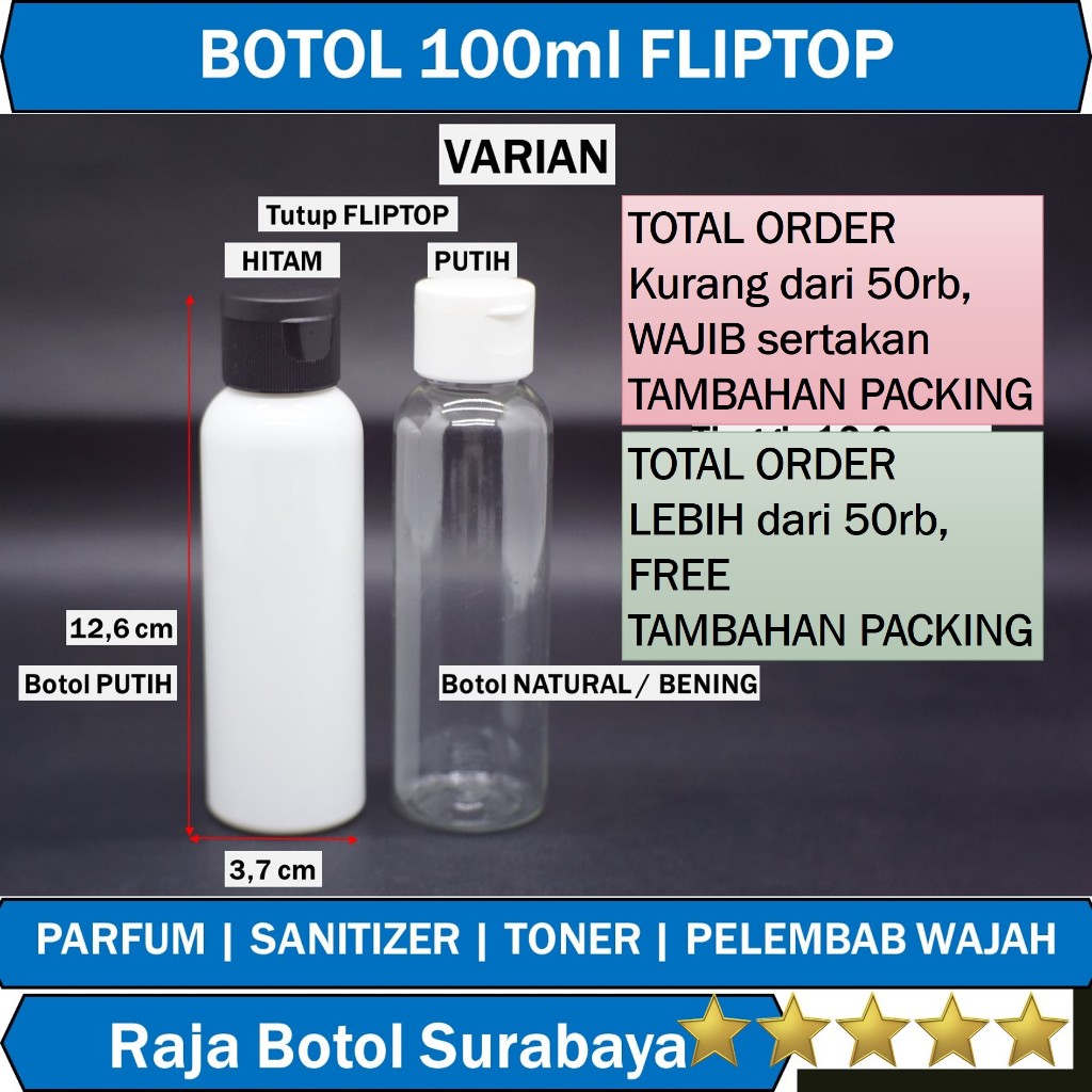 Botol Plastik Tutup Fliptop 100ml Botol Kosmetik Botol Sabun Shampo