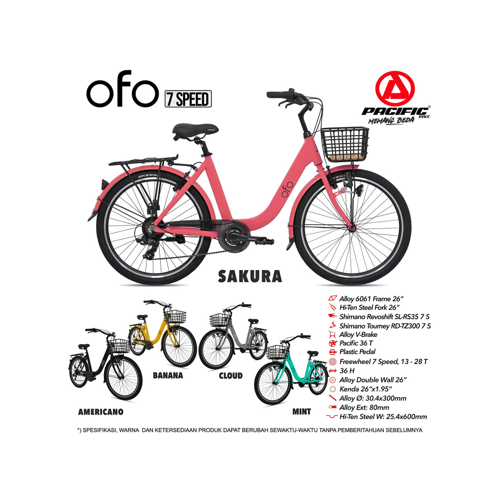 Sepeda City Bike OFO 26 Inch 7 Speed