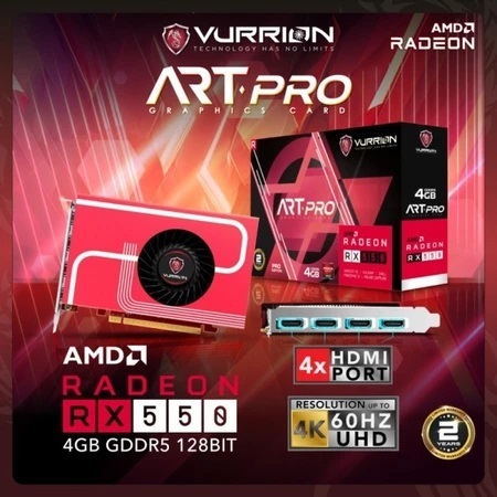 VGA VURRION RX 550 4GB GDDR5 128 BIT 4 HDMI AMD 4G RX550 4HDMI PORT