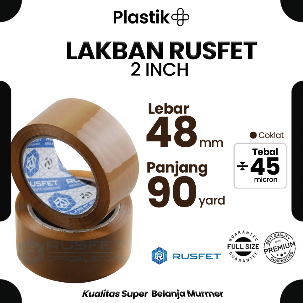 

Lakban / Selotip Spek. Daimaru Merek Rusfet Coklat 2inch 48 mm x 90yard Harga Satuan Ecer