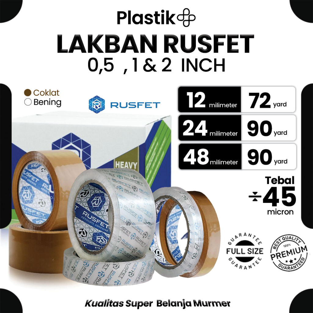 

Lakban Rusfet Spek. Daimaru Harga Ecer Satuan 0,5inch 1inch 2inch (12mm 24mm 48 mm) Bening & Coklat