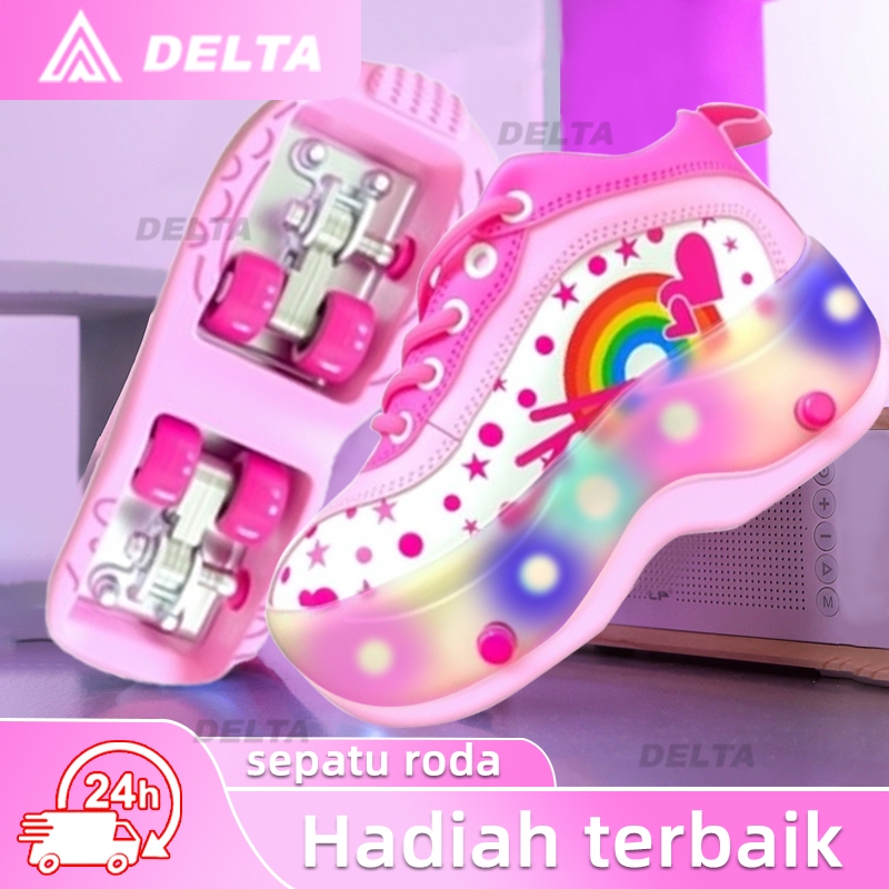 Bisa Lampu LED sepatu roda tersembunyi sepatu roda anak perempuan sepatu roda anak laki laki 3 tahun