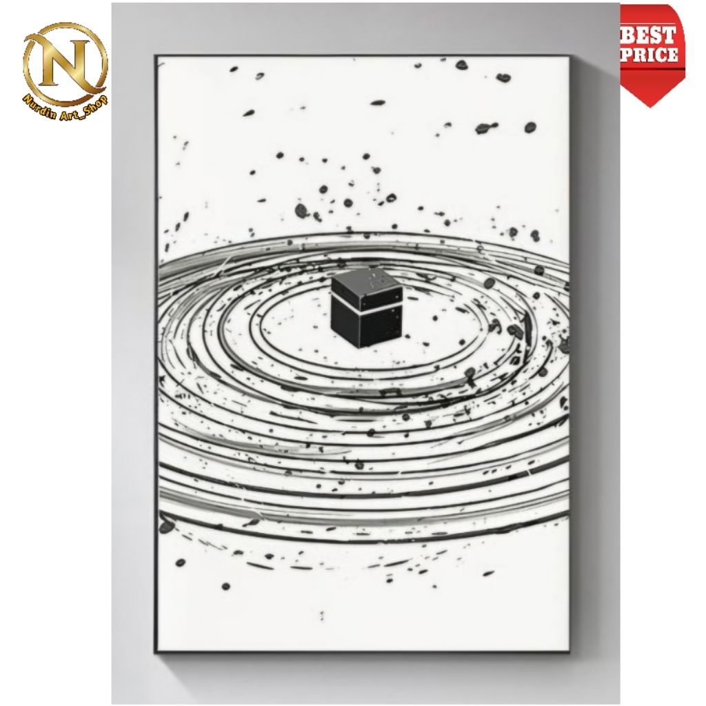 Lukisan Abstrak Ka'bah Timbul Plus Frame