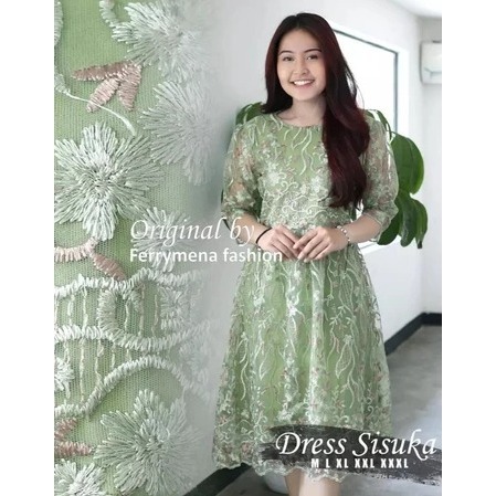 Promo Dress Sisuka Tille / Dres Natal Jumbo M-XXXL / Dres Bordir Tile Seragam Keluarga Natal / Midi 