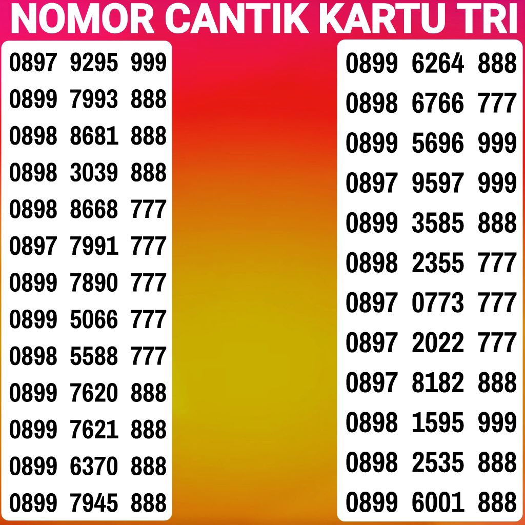 Nomor cantik kartu tri 11 digit Kartu perdana tri 11 digit triple 888 999 777