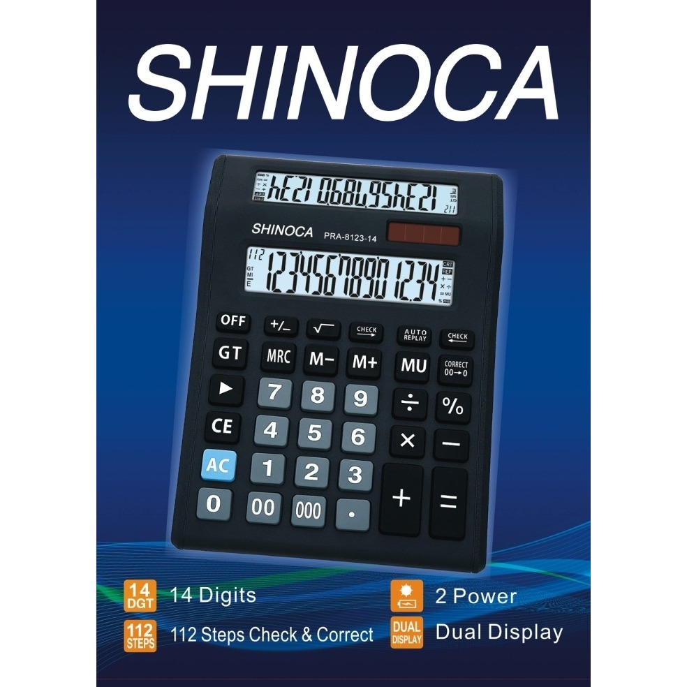 

KALKULATOR BESAR 14 DIGIT 2 LAYAR SHINOCA PRA-8123-14 / Kalkulator 2 Layar
