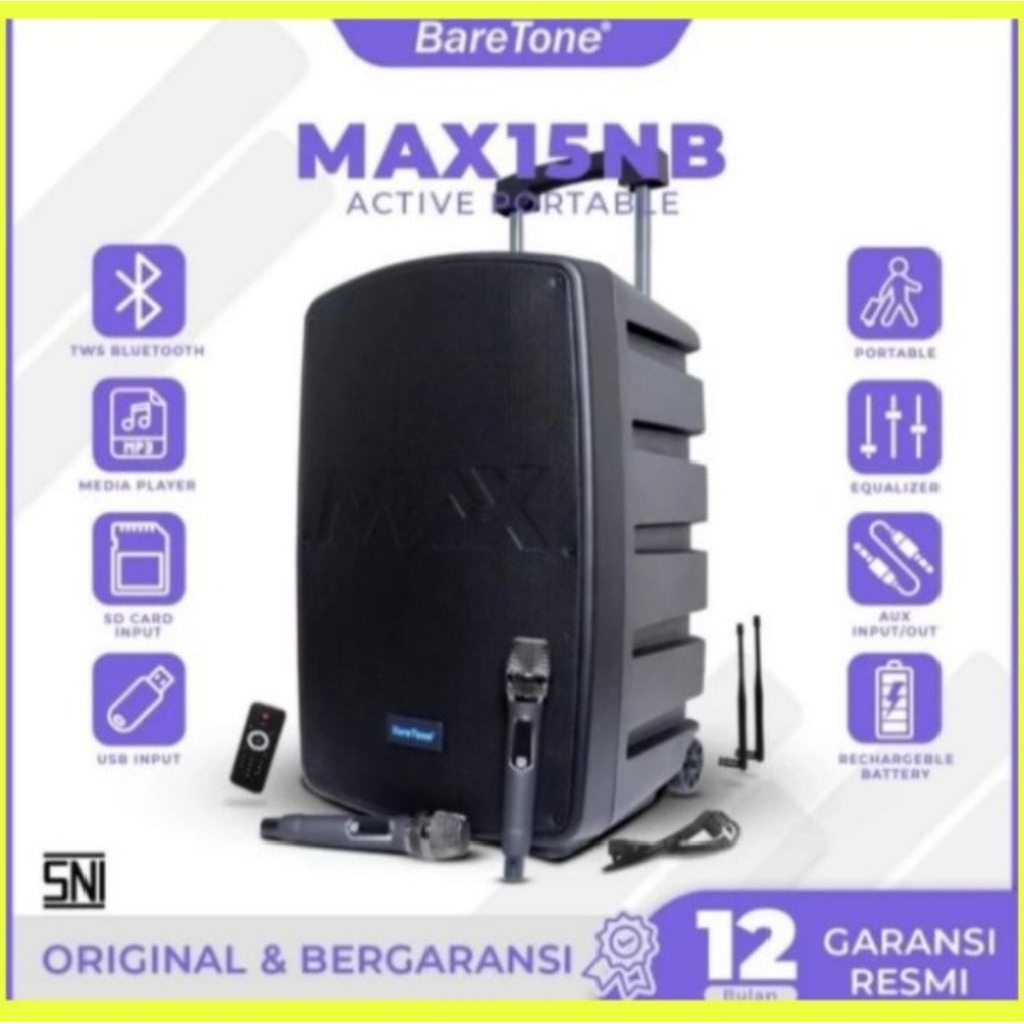 Speaker aktif Baretone 15 inch Speaker Portable karaoke max 15 nb