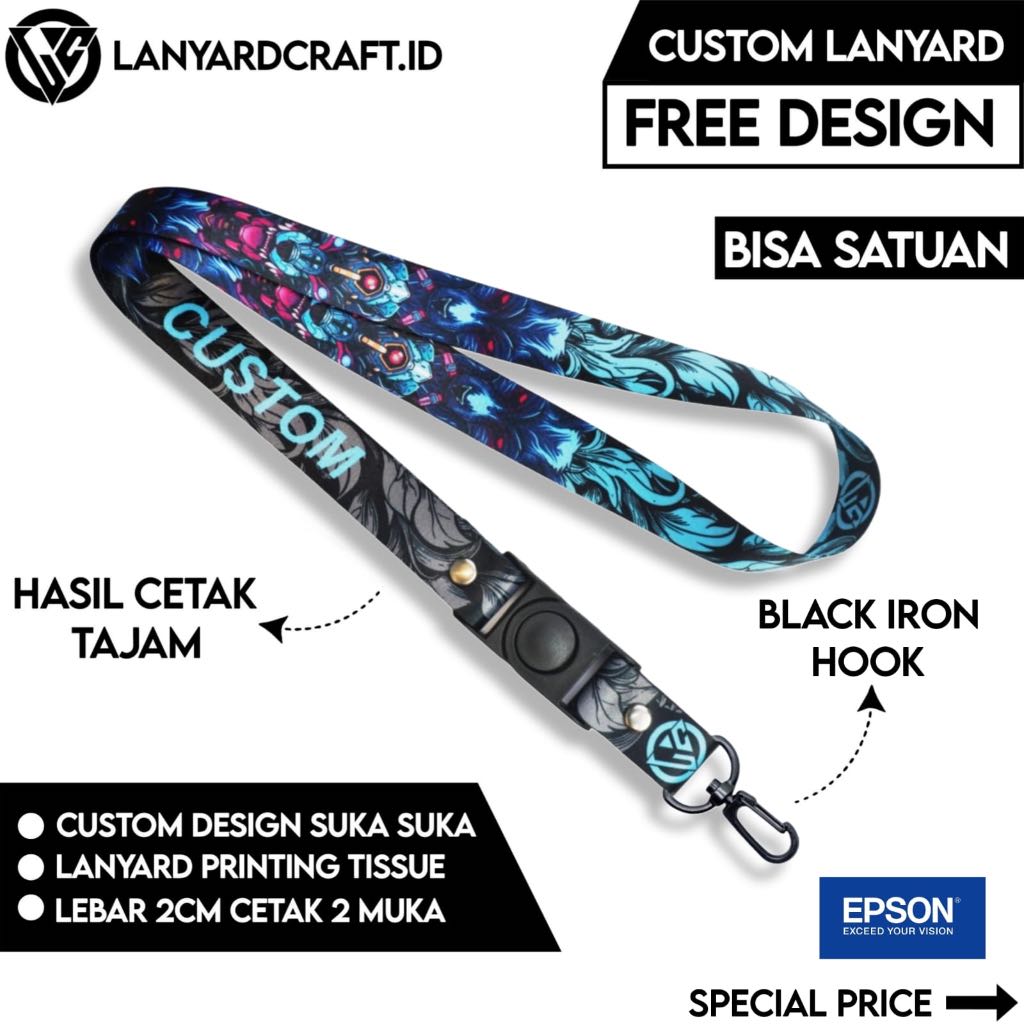 

[CUSTOM SATUAN] Custom Lanyard Size 2cm Type SO-BH Lanyard Id Card Printing / Lanyard Custom Desain Satuan