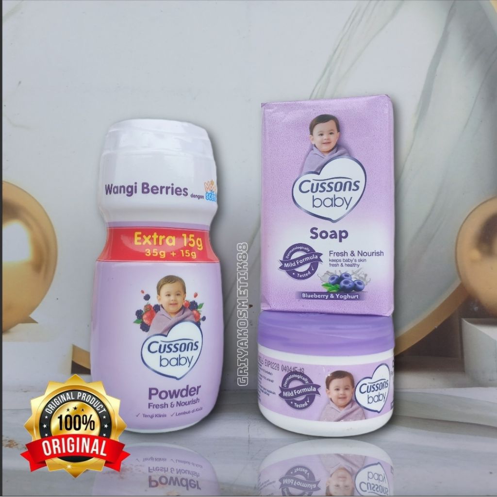 Paket 3in1 Cusson's Baby | Fresh & Nourish - Bedak 35gr , Sabun Batang , Cream