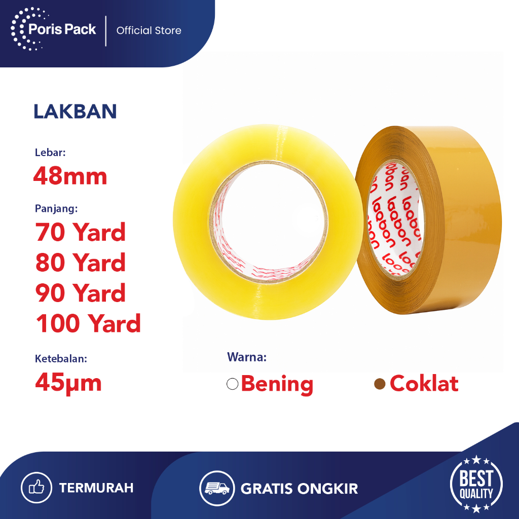 

Lakban Laqban Bening & Coklat 48 mm x 100 yard