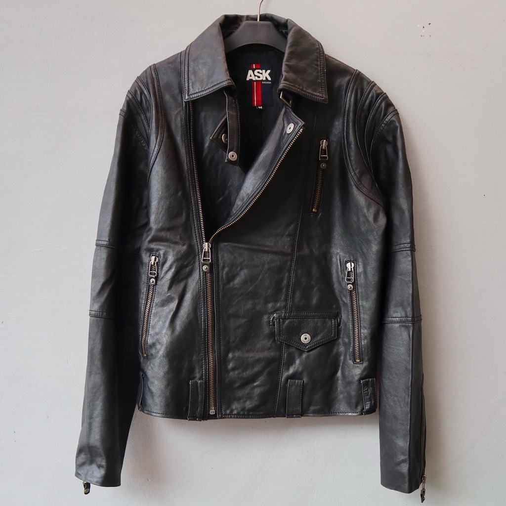 ASK Jaket kulit asli M domba ramones biker motor rider Pl bekas preloved second