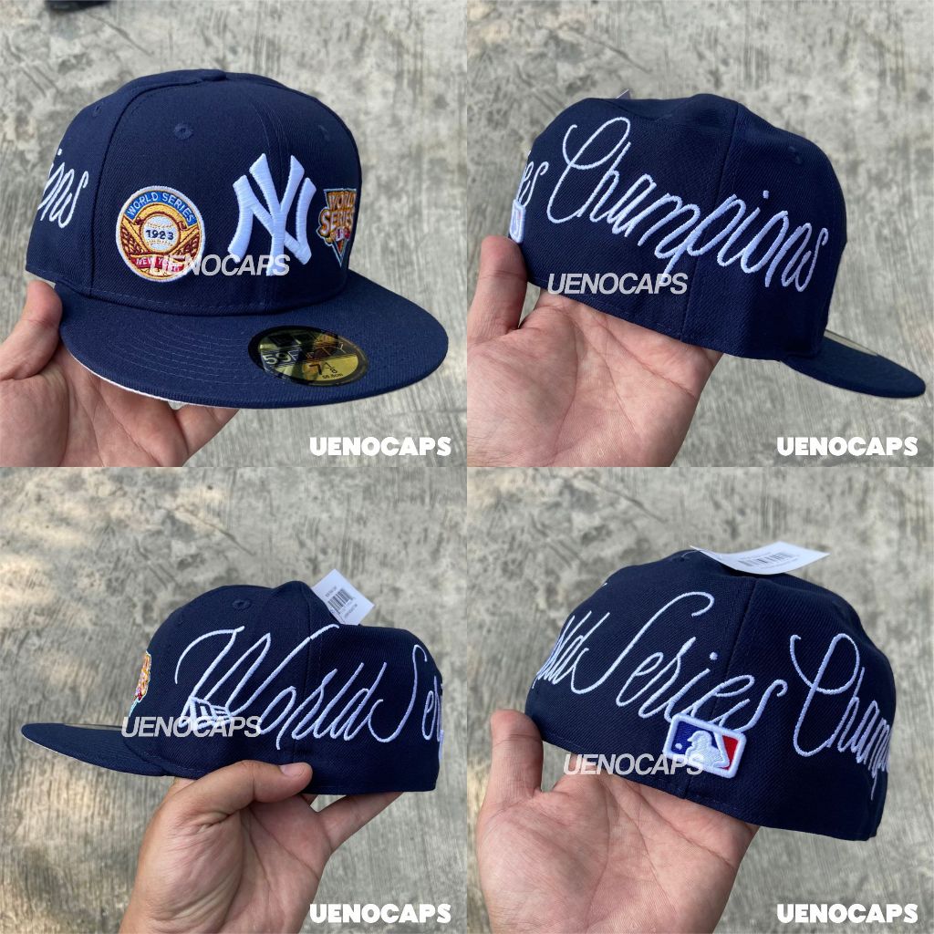 Topi Snapback Fitted Build Up NY New York Yankees Navy White Historic Champions World Series Bordir 
