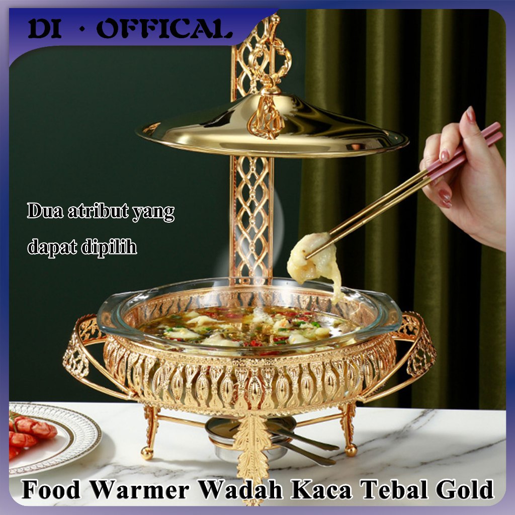 Ready Food Warmer Wadah Kaca Tebal Gold /Food Warmer Wadah/Baki Kaca Tebal Gold/ Food Warmer Tutup G