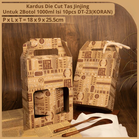 

kardus tenteng muat botol 1 liter isi 2 motif coklat koran hampers packaging