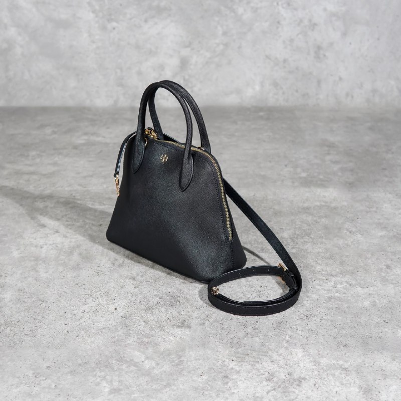 Tas TB EMERSON DOME BLACK PATENT TOP HANDLE BAG WITH LS MEDIUM EMERSON DOME BLACK PATENT TOP HANDLE 