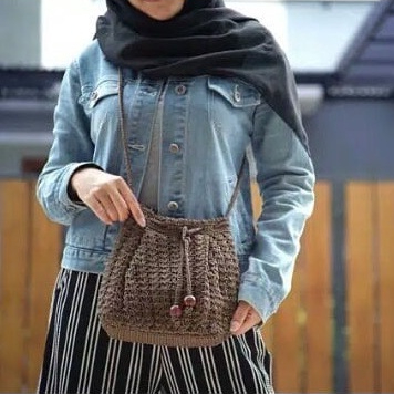 Tas Wanita Tas Paspor Rajut Kancing Serut | Tas Rajut Selempang | Tas Rajut Wanita | Tas Serut Selem